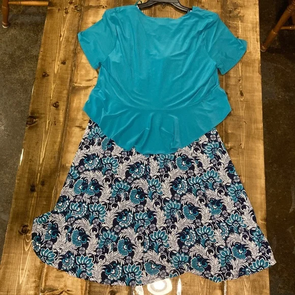 NWOT Perceptions New York Blue Floral Dress with Blue Top Size XL - Picture 2 of 2